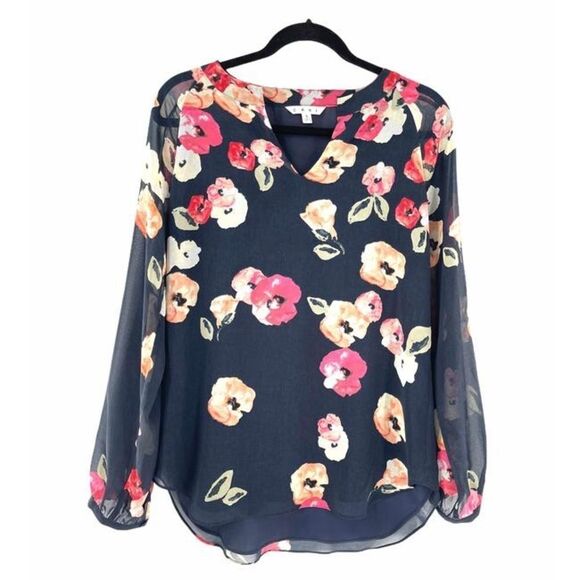 ✨ Blue Floral Poppy Print Blouse ✨ - Picture 2 of 6